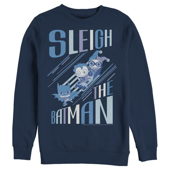 Men's Batman Christmas Sleigh the Hero  Sweatshirt Navy Blue Medium