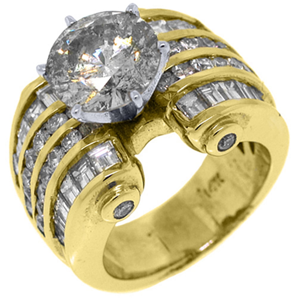 14k Yellow Gold 6.74 Carats Round & Baguette Cut Diamond Engagement Ring by TheJewelryMaster
