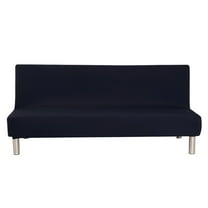Armless Sofa Bed Cover Polyester Spandex Stretch Futon Slipcover Protector 3 Seater Elastic Full Folding Couch Sofa Shield (Black)