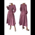 thumbnail image 3 of Vestido de Otoño para Invitada de Boda, con Mangas Largas, Volantes, Cuello Redondo, y Fluido. Púrpura S, 3 of 7
