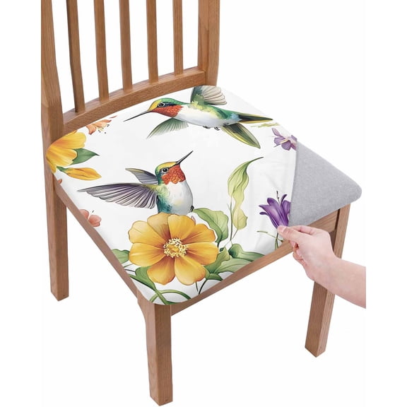 Spring Floral Chair Seat Covers for Dining Room Stretch Chair Seat Covers Set of 2, Summer Botanical Birds Vintage Chair Seat Protector Cushion Slipcovers for Kitchen Restaurant Office