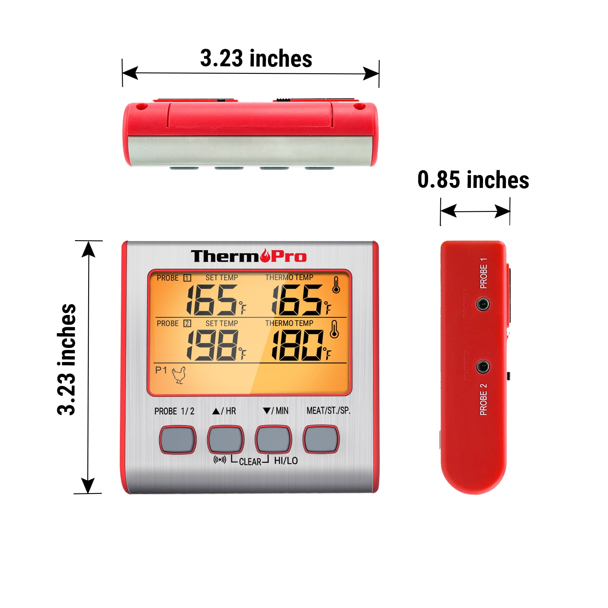 ThermoPro TP17W Large LCD Backlight Grill Food Thermometer with Dual Probes Timer Mode for Oven Grill Smoker BBQ