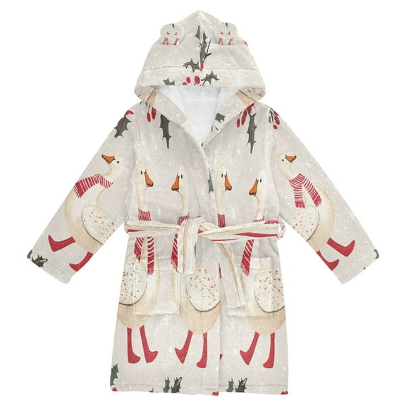FORMRS Niños Bathrobe Unisex Hooded Robe Soft Plush Pajamas Sleepwear, Size 2-3T, Winter Geese