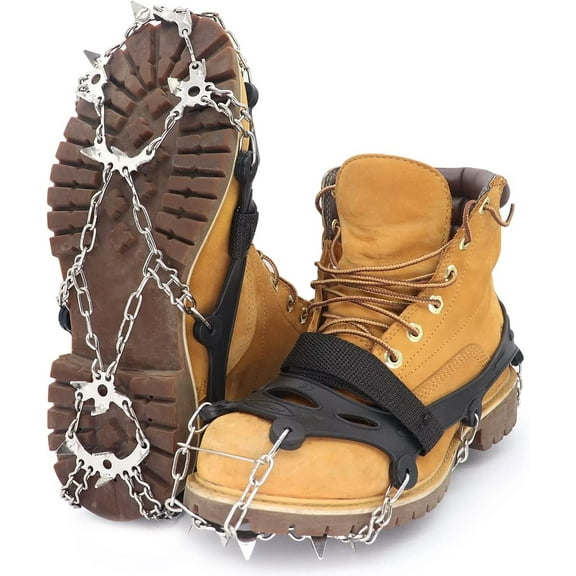 Crampons, 19 Spikes Ice Cleats Traction Snow Grips for Hiking Boots, Shoes Women Men Kids, Safe Protect for Hiking Fishing Climbing Mountaineering