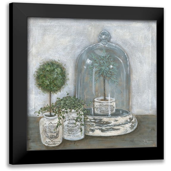 Hollihocks Art 12x12 Black Modern Framed Museum Art Print Titled - Little Topiaries