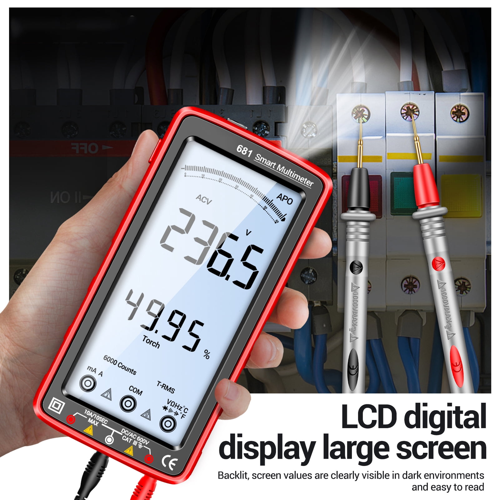Multimeter ANENG 681 6000 Counts Digital Multimeter Smart Anti-burn Rechargeable Universal Meter NCV Tester 5-inch Large LCD With Backlit Flashlight For Voltage Current Resistance