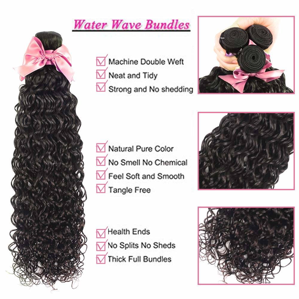 Brazilian Human Hair Water Wave Bundles with Frontal Unprocessed Virgin Brazilian Hair Extensions Natural Color