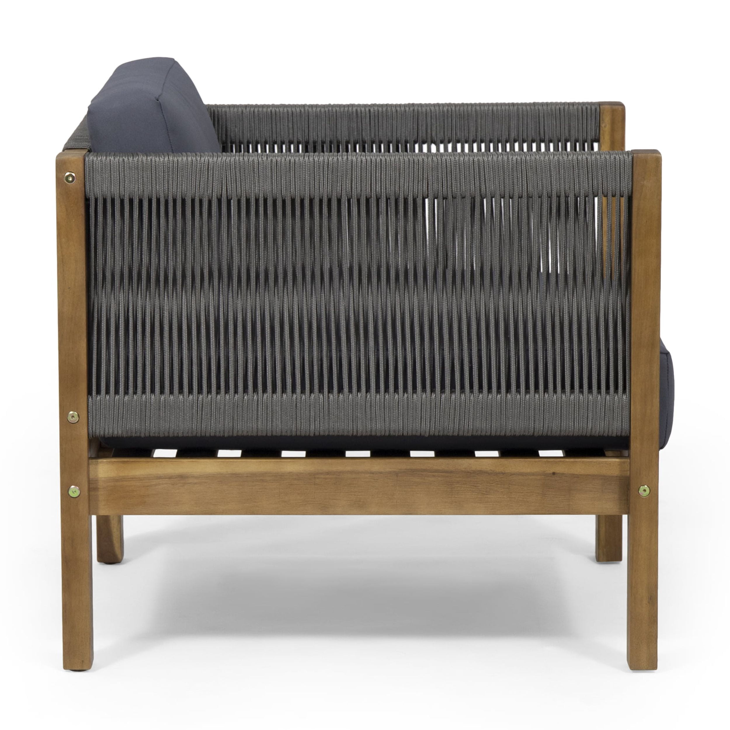 Euroco Outdoor Club Chair Set with Acacia Wood Frame and Rattan Rope Weave
