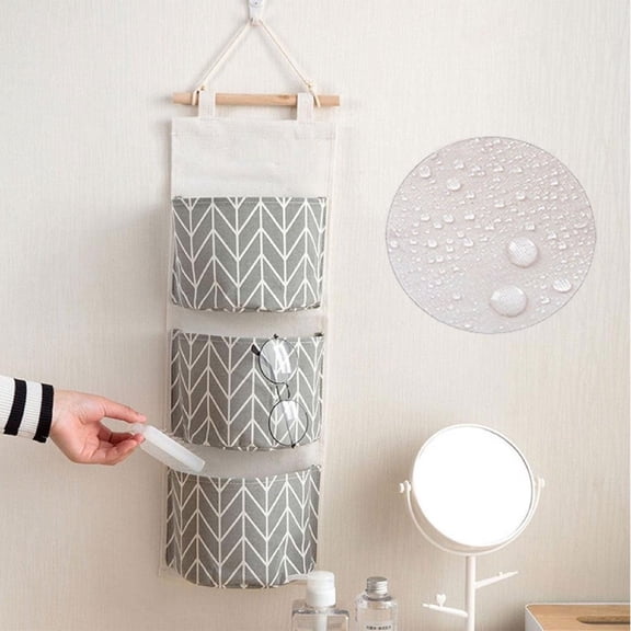 3-Pocket Wall Mounted Storage Bag, over The Door Organizer Closet Pockets, Cotton Linen Closet Hanging Storage Pouch Accessories Holder Container