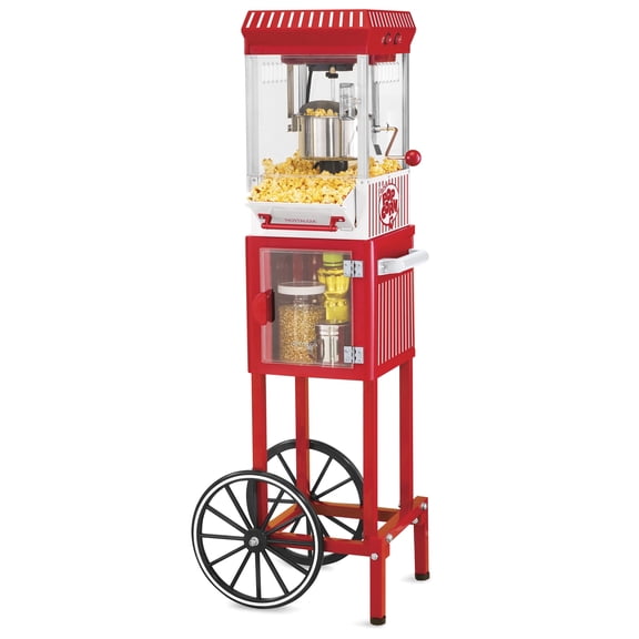 Nostalgia Popcorn Machine Cart, 45-Inch Vintage Hot Air Popcorn Maker Cart, Black