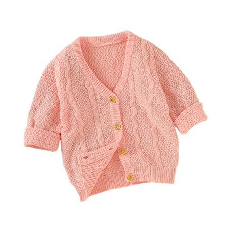 CYRBOKO Toddler Girls Cardigan Sweaters Knit Gift Cotton Long Sleeve Fall Tops Pink Size 12-18 Months