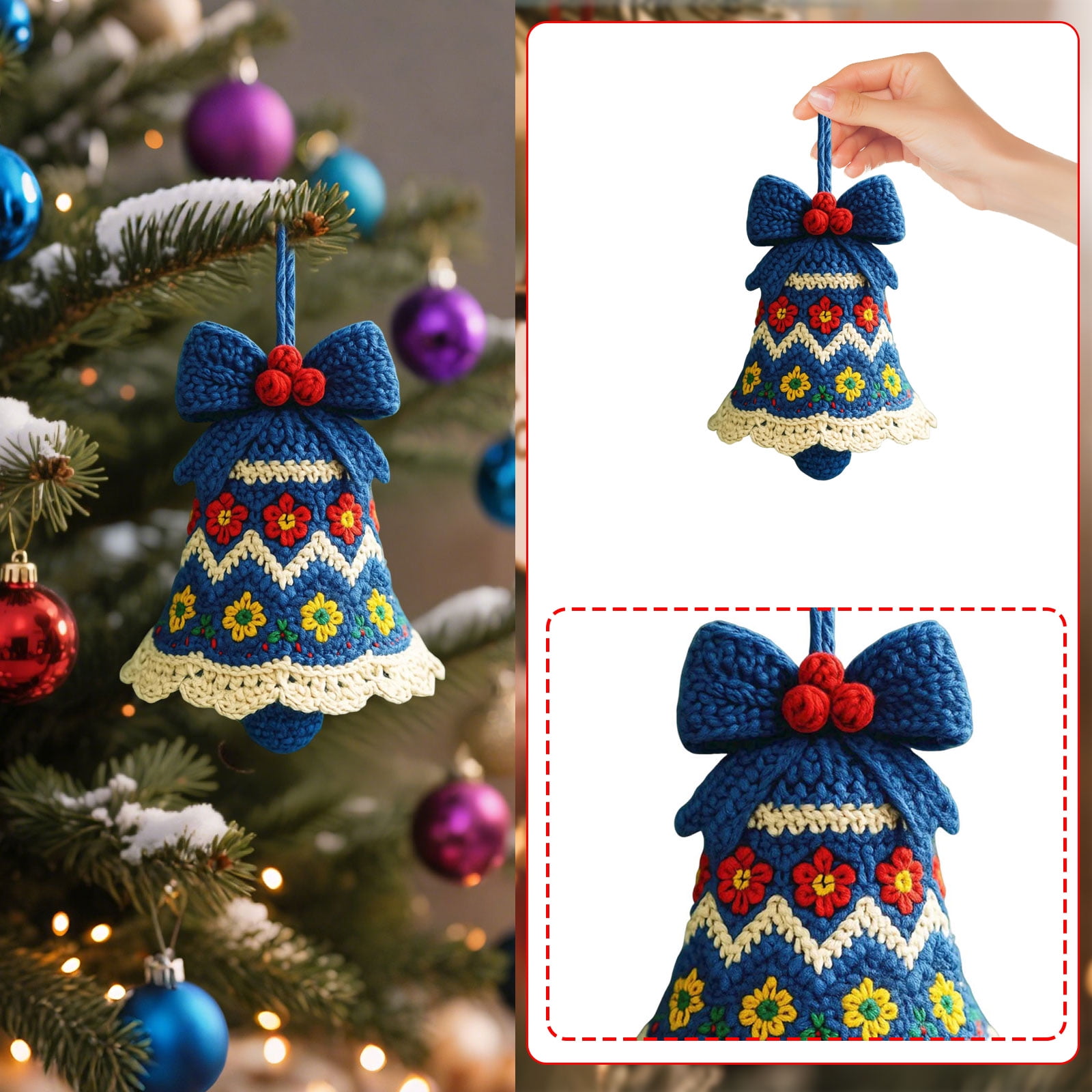 YWIYIUD 4inch DIY Crochet Ornament Kit, Christmas Bell Crochet Craft Kit with Yarn for Beginners, Christmas Bell Decoration Crochet Doll Hanging Ornament, Beginners Craft Decor 1PCS