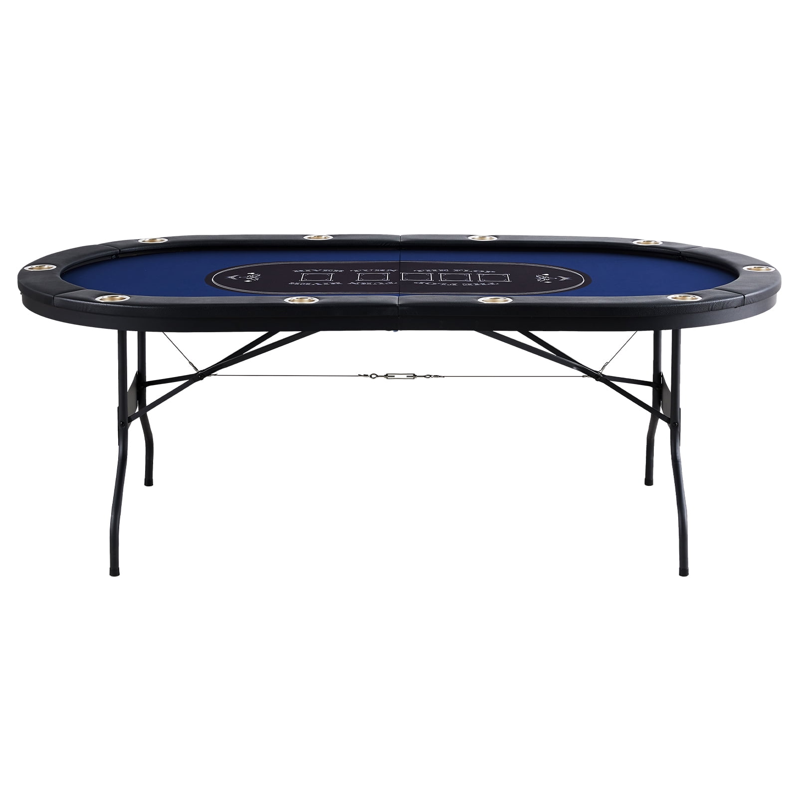 KFFKFF 10-Seat Folding Poker Table, Oval-Shaped Texas Holdem Table with Cushioned Edges & Metal Cup Holders, Easy Storage Card Game Table, 84 KFFKFF 10-Seat Folding Poker Table, Oval-Shaped Texas Holdem Table with Cushioned Edges & Metal Cup Holders, Easy Storage Card Game Table, 84