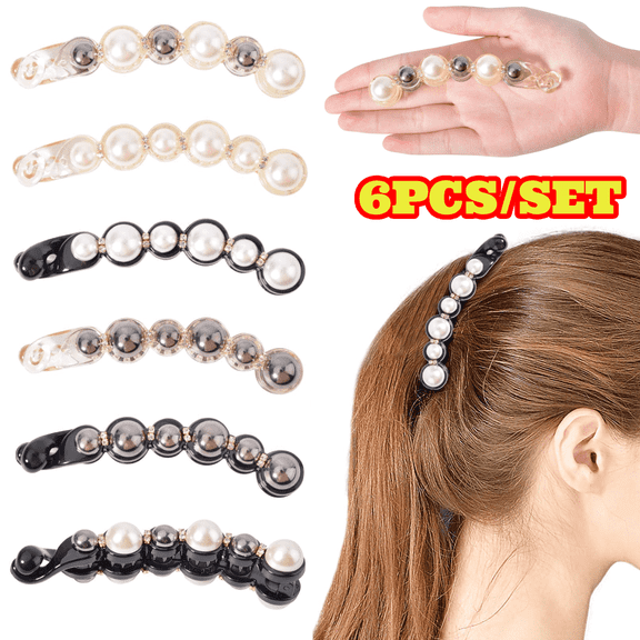 6pcs Pearl Hair Accessories Set, Ponytail Holders, Rhinestones Hair Clips Barrettes for Women and Girls