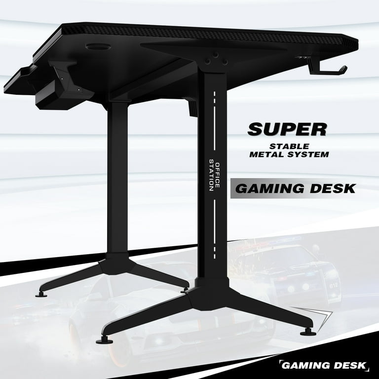 63'' Ergonomic Computer Desk with Mouse Pad, Gaming Desk with Gamepad  Bracket, Cup Holder