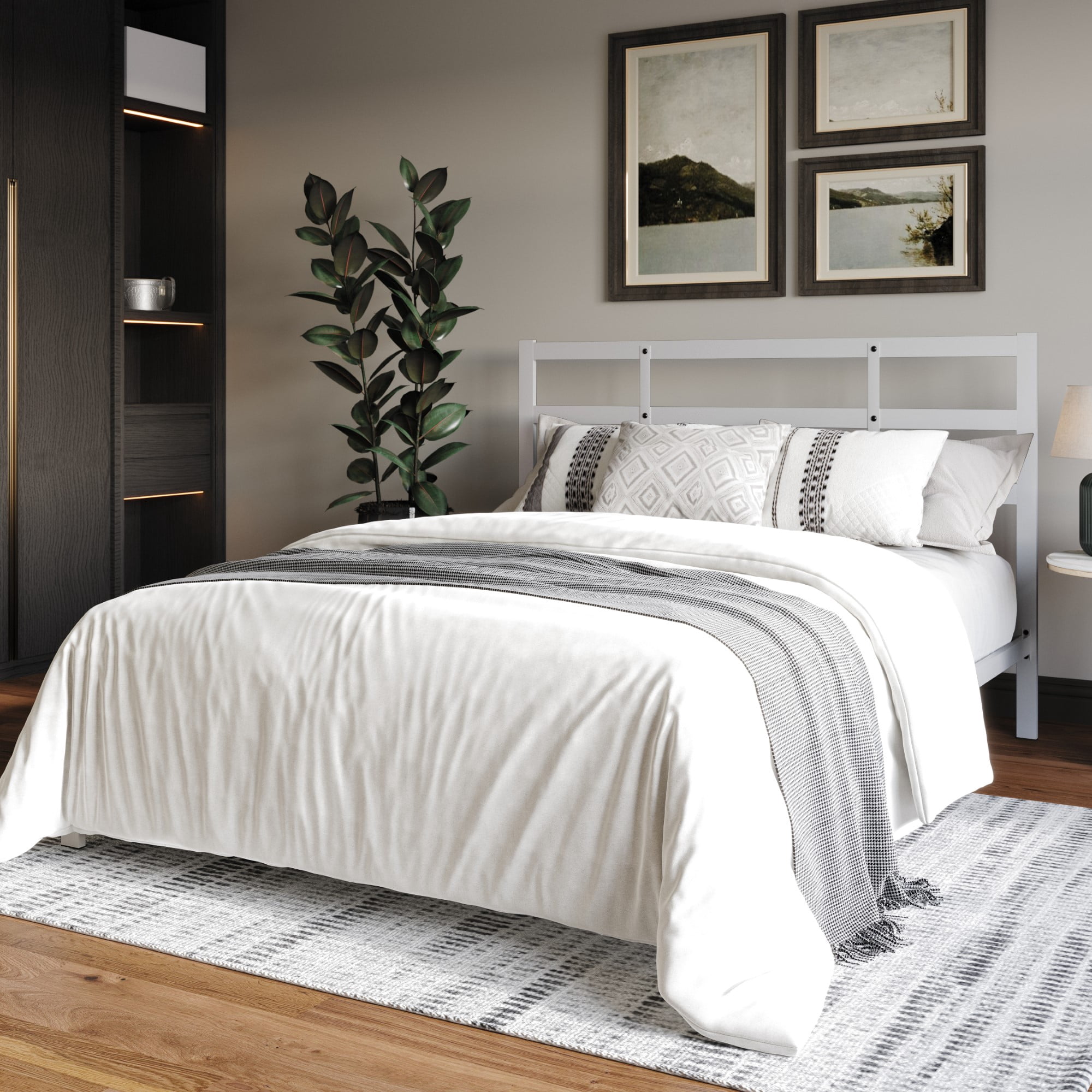 Home Design Sumter Twin Metal Bed Frame with Sturdy Slats and Under-Bed Storage for Adult, White, Easy Assembly