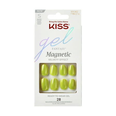 KISS Gel Fantasy, Press-On Nails, Flower Power, Yellow, Short Oval, 28 Count