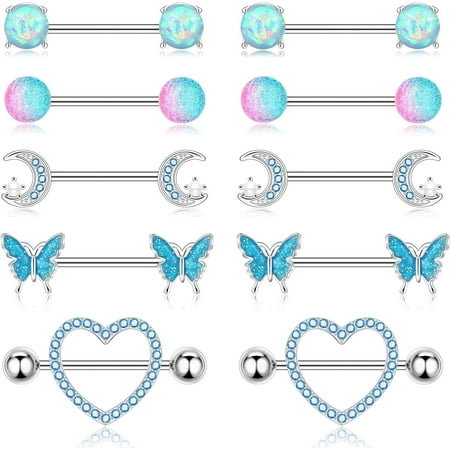 Bavsenic Surgical Steel Nipple Rings Body Piercing Jewelry 14g with Butterfly Moon Elements