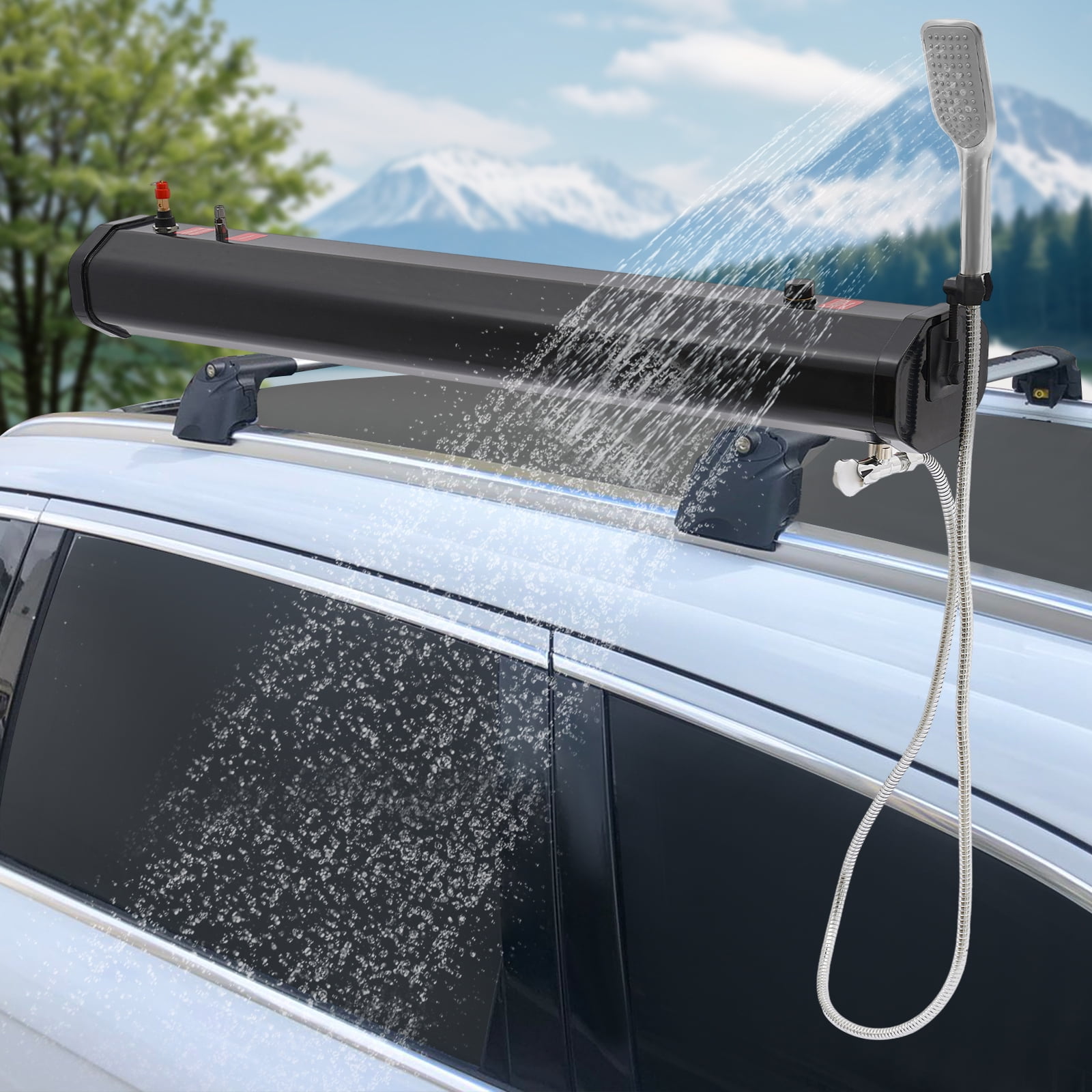 ToppiJoy 18L Portable Camping Solar Shower, Roof Rack Mount Road Shower Pressurized Water Tank with Water Hose and Shower Head for Outdoor Cleaning, Surfing, RV