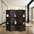 thumbnail image 3 of 4 Panel Room Divider, 5.9 FT Tall&Extra Wide Weave Fiber Room Divider with Shelves, Folding Wall Dividers with Double Hinged for Room,Freestanding Room Separator, Coffee, 3 of 9