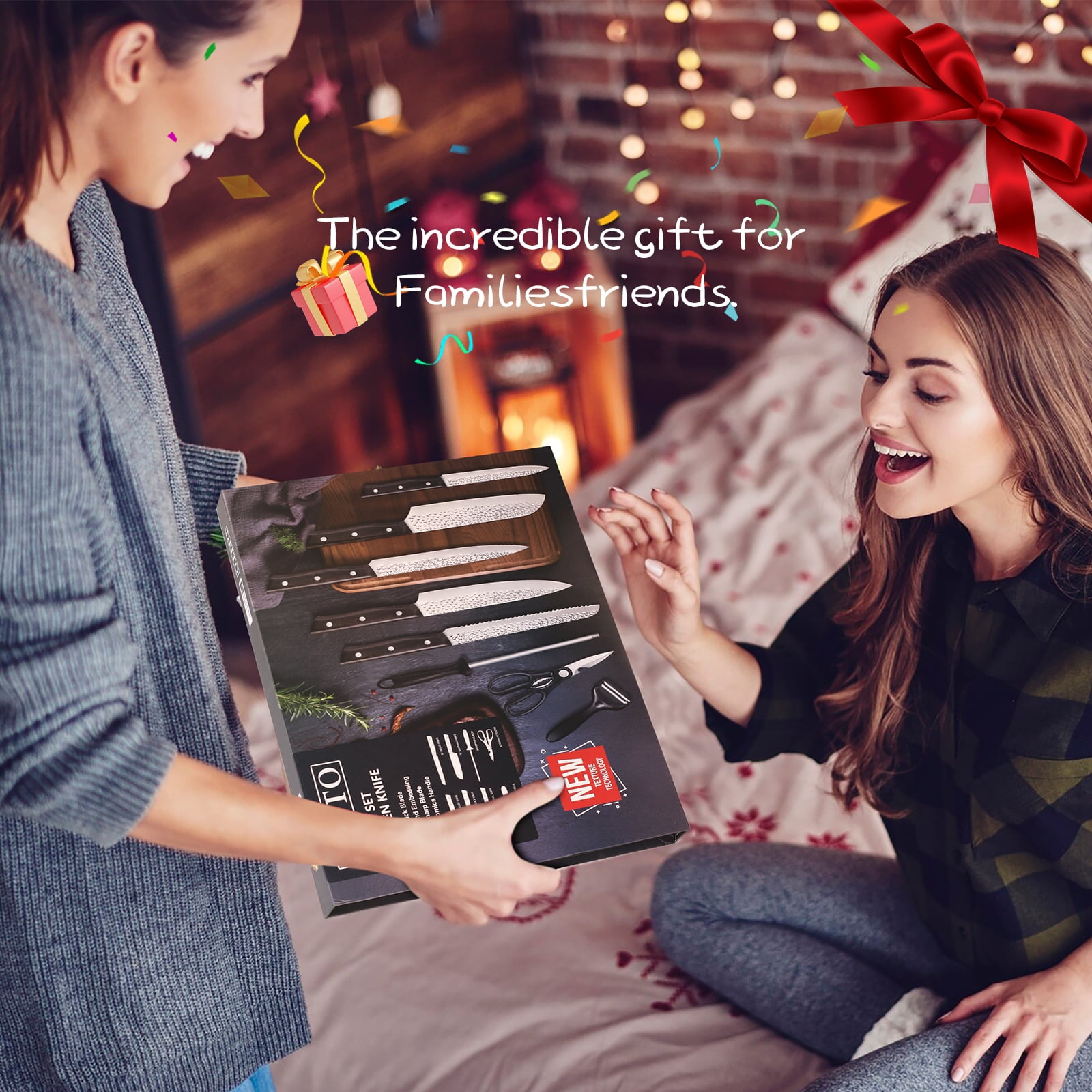 MDHAND 6-Piece Professional Kitchen Knife Set, High Carbon Stainless Steel Forged, for Chef Cooking Cutting Slicing, Black