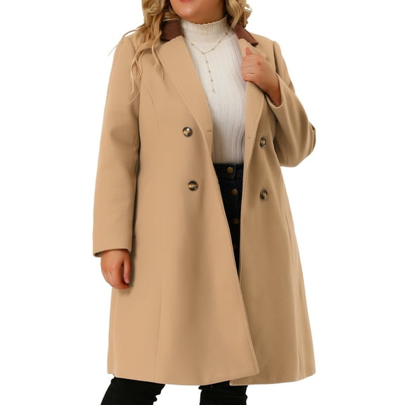 Agnes Orinda Women's Plus Pea Coat Warm Winter Double Breasted Coats