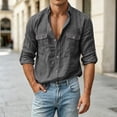 thumbnail image 5 of QIYAGBSA Men's Long Sleeve Button Down Shirt, Textured Cotton Linen Work Shirt with Double Pockets for Casual Office and Weekend, 5 of 8