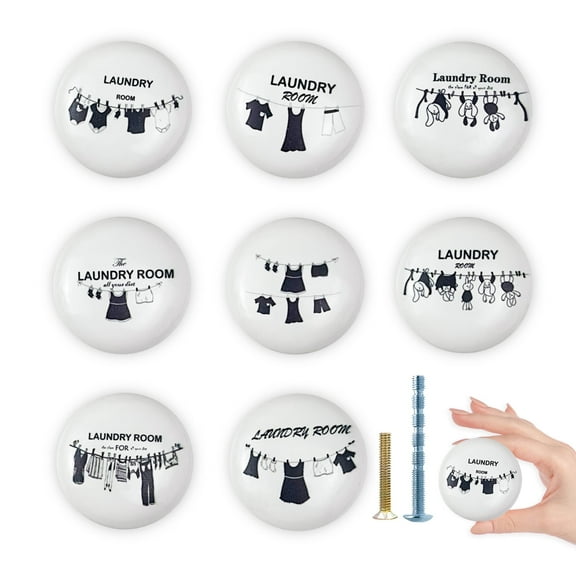 Jamjam 8Pack1.5"Clothesline Ceramic Knob Unique Retro Laundry Washing Line Room Black and White Furniture Cabinet Drawer Knobs Handles or Pulls
