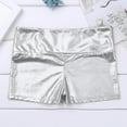 thumbnail image 4 of LiiYii Kids Girls Shiny Metallic Shorts Hot Pants Sparkly Dance Bottoms Athletic Gymnastic Tumbling Workout Boyshorts Silver 16, 4 of 7