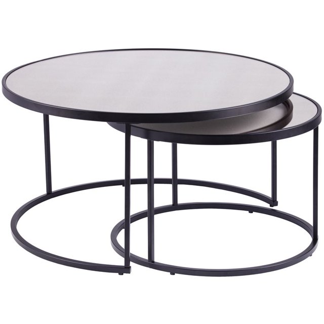 Downham Table de Cocktail Ronde en Miroir Antique/noir (Lot de 2)