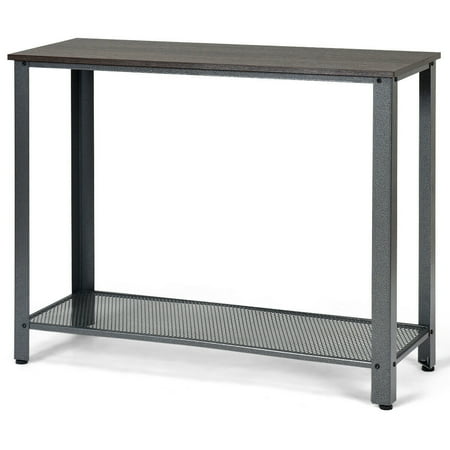 Wood Framed Couch Costway Console Sofa Table W/ Storage Shelf Metal Frame Wood Look Entryway Table SilverBlack ()