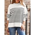 thumbnail image 2 of Women's Crewneck Batwing Long Sleeve Sweaters Fall Oversized Ribbed Knit Side Slit Pullover Tops, 2 of 6