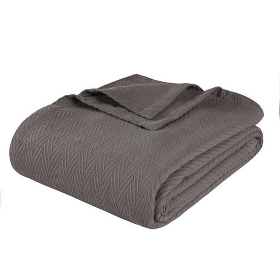 HomeRoots 549244 King Size Charcoal Cotton Woven Chevron Blanket