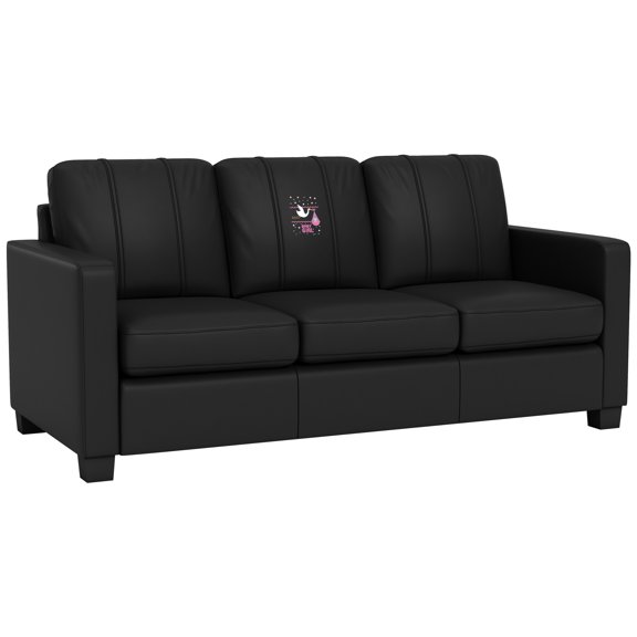 DreamSeat Black Dyno Stationary Sofa Embroidered Baby Girl Stork Logo