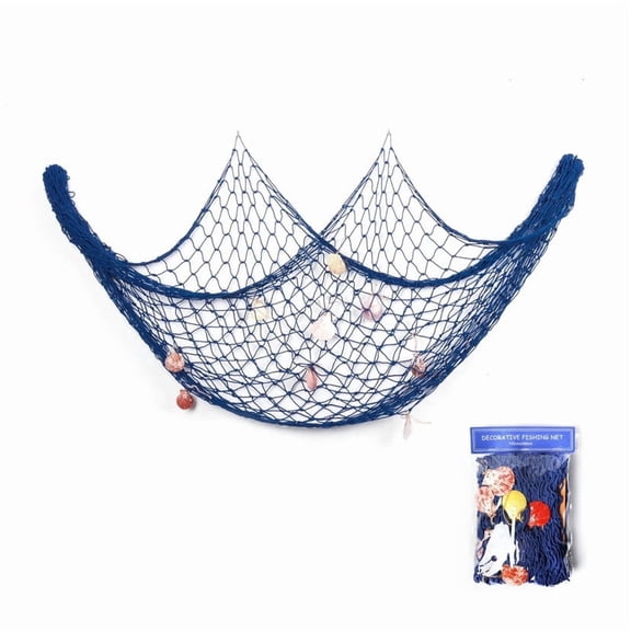 Decorative Fish Net with 9 Shells, 78.7x39.4in Cotton Nautical Wall Decor for Home