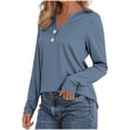 thumbnail image 4 of Holzkary Women's Fall Long Sleeve Henley Tops V Neck Tunic Casual Loose Blouse Winter Sweatshirt Women Fashion Casual Long Sleeve Button Tops Shirts Blouses Tops Blue Xxl, 4 of 6