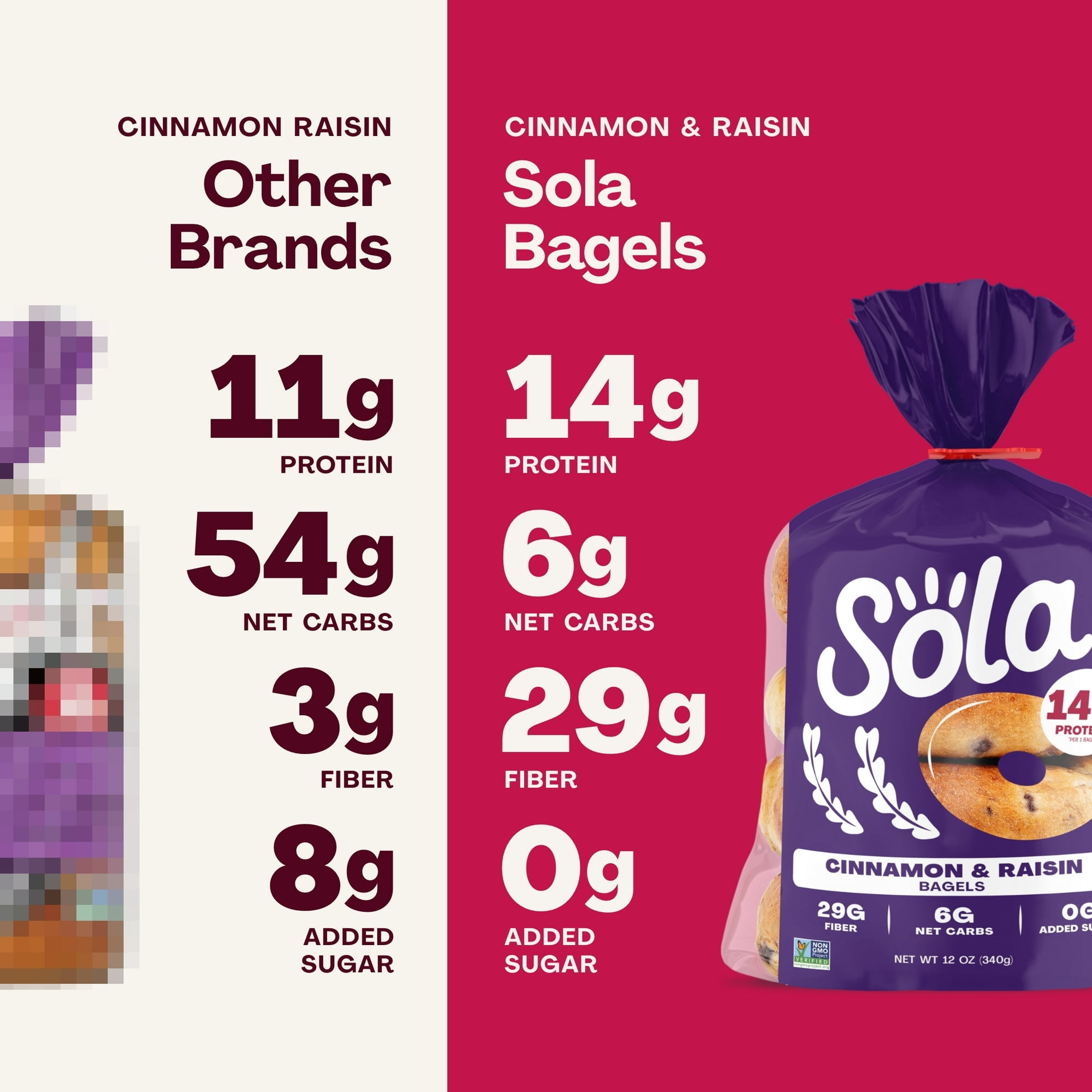 Sola Bread Cinnamon & Raisin Soft Bagels,  Sola Bread Blu-Berry Bagels, Non-GMO, 12 oz, 4 Count