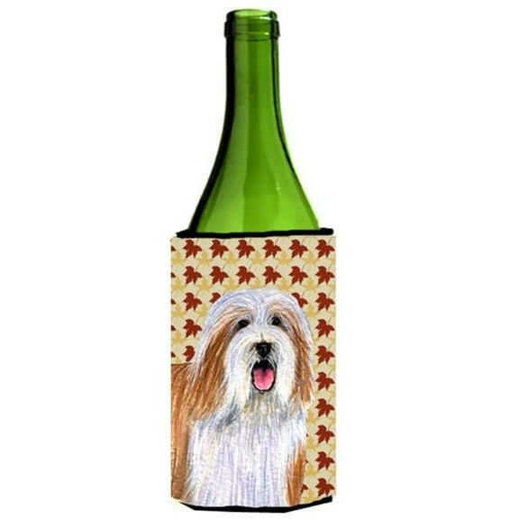 Bearded Collie Fall Leaves Portrait Wine Bottle Hugger