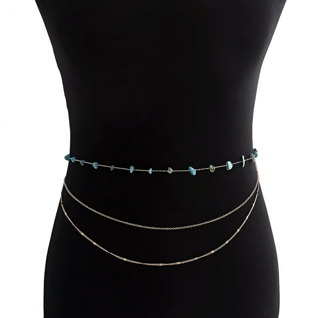 Visland Taille Chaîne Multi Cercle Faux Turquoises Bijoux Bohème Réglable pour Porter Tous les Jours