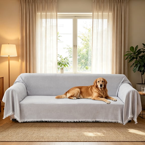 U-NICE HOME Chenille Sofa Cover for L Shaped Sectional, Washable, Pet Friendly, Soft Thick Furniture Protector, 71" x 118", Grey