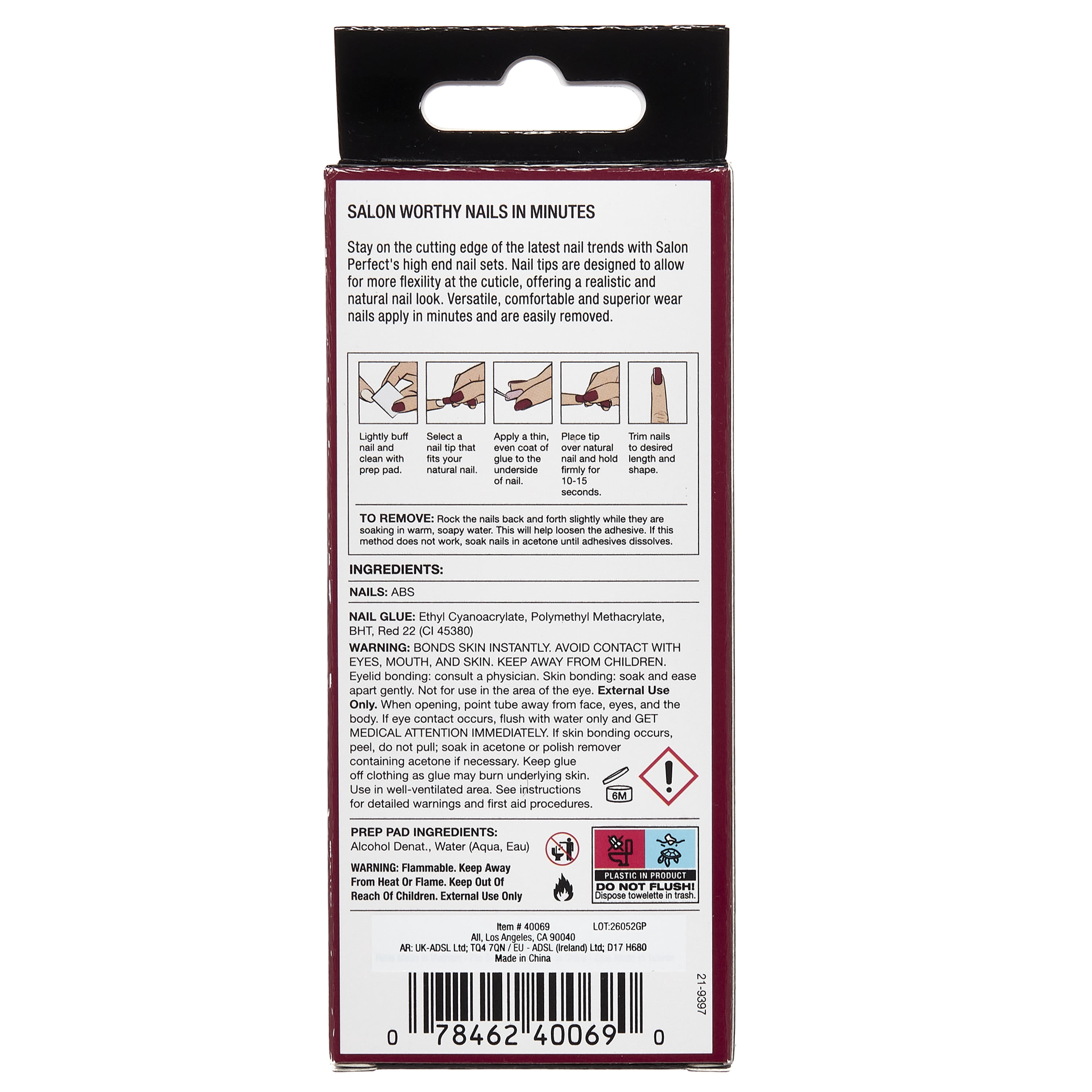 Salon Perfect Halloween Thrill Medium Almond Press-On Nails with Glue & File, Red Aura, 30 Pieces