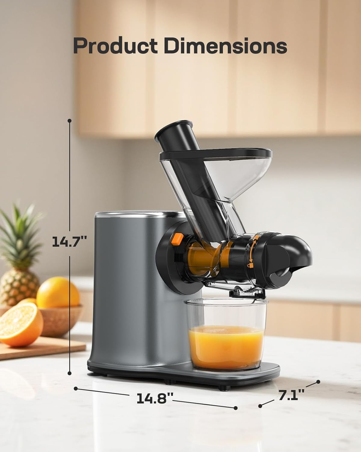 Slow Masticating Cold Press Juicer Machines, High Juice Yield, Self-Feeding with 5.4” Large Chute for Whole Vegetables & Fruits, Reverse Function