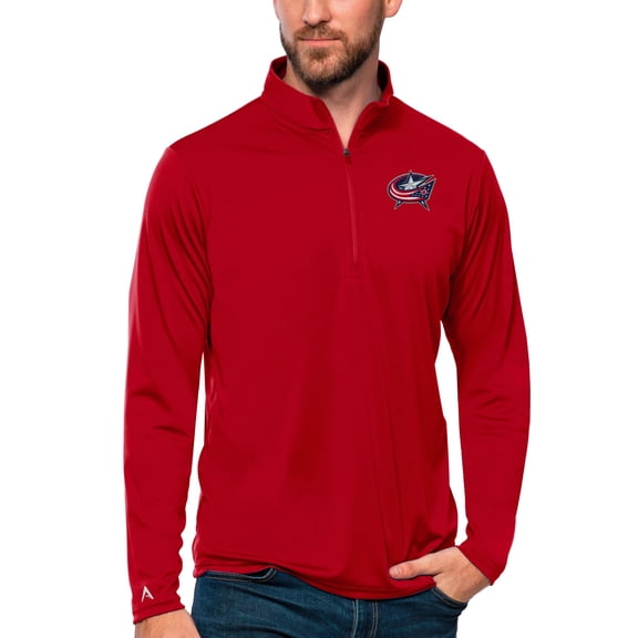 Men's Antigua Red Columbus Blue Jackets Tribute Quarter-Zip Pullover Top