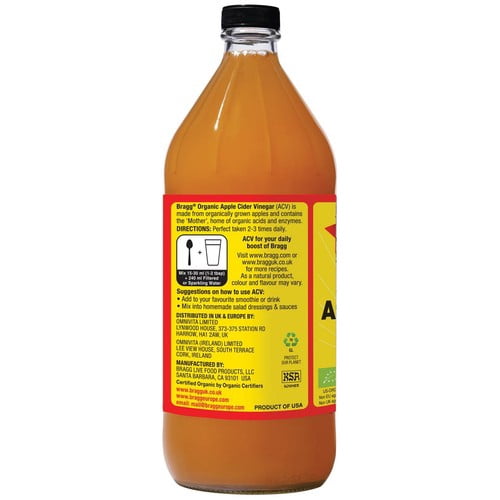 Bragg Organic Apple Cider Vinegar 946ml, British Import (Pack of 2)
