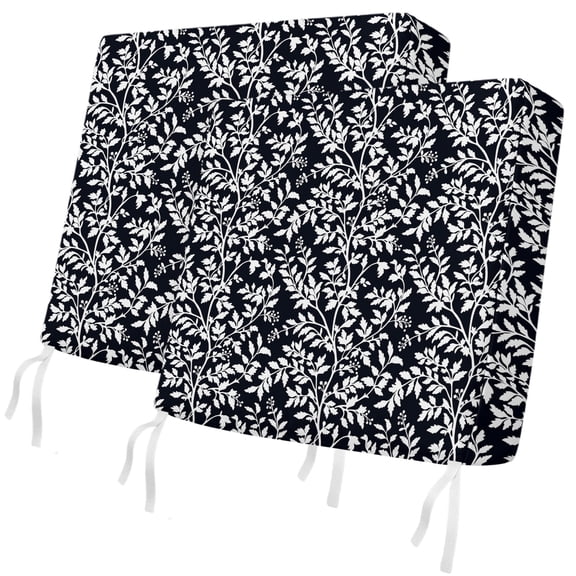 Outdoor Patio Cushion Covers 2 Pack Black White Floral Leaves Chair Pads Slipcovers with Ties & Zipper Waterproof Seat Cover Leaf Branch Plant Seat Cushion Covers for Outdoor Couch Sofa 20x18 Inch