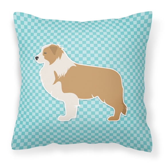 Red Border Collie Checkerboard Blue Fabric Decorative Pillow