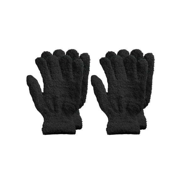Men's Women's 2 Pairs Warm Winter Fuzzy Cozy Gloves, 2 Set Black