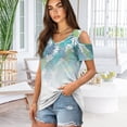 thumbnail image 3 of POLERO Tropical Monstera Leaves Print Short Sleeve Tee Shirts for Women Cold Shoulder Tops V Neck Tshirt Lightweight Soft Cool for Summer Spring Travel Work Beach Vacation Tunic 2XL, 3 of 8