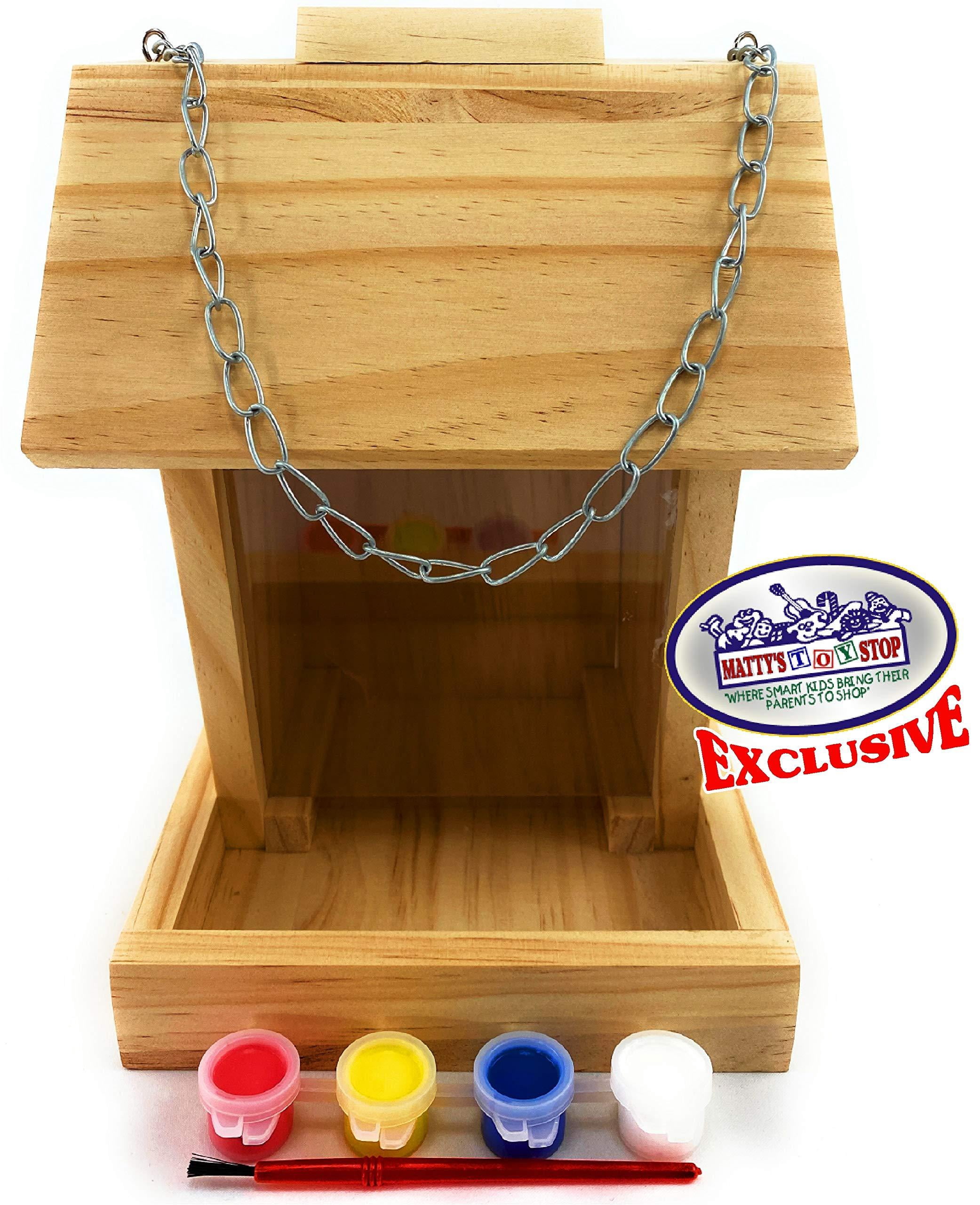 Mɑtty's Toy Stop Paint Your Own Deluxe Large 9" Wooden Bird Feeder (Includes 4 Paints & 1 Brush)