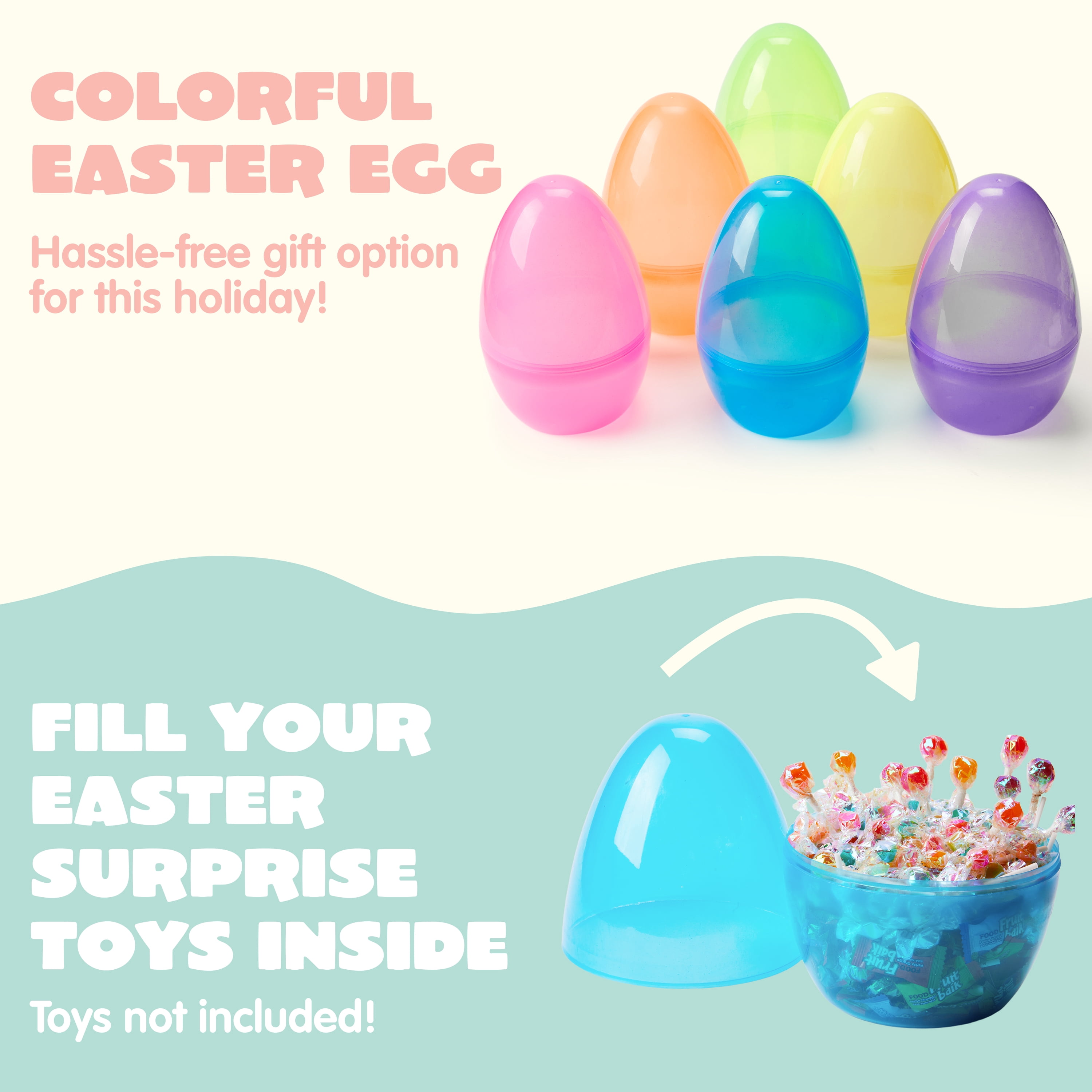 Joyfy 6 Pcs 10" Giant Easter Eggs Clear and Colorful, Fillable Plastic Empty Jumbo Easter Eggs for Easter Egg Hunt, Party Favor, Classroom Prize, Decoration
